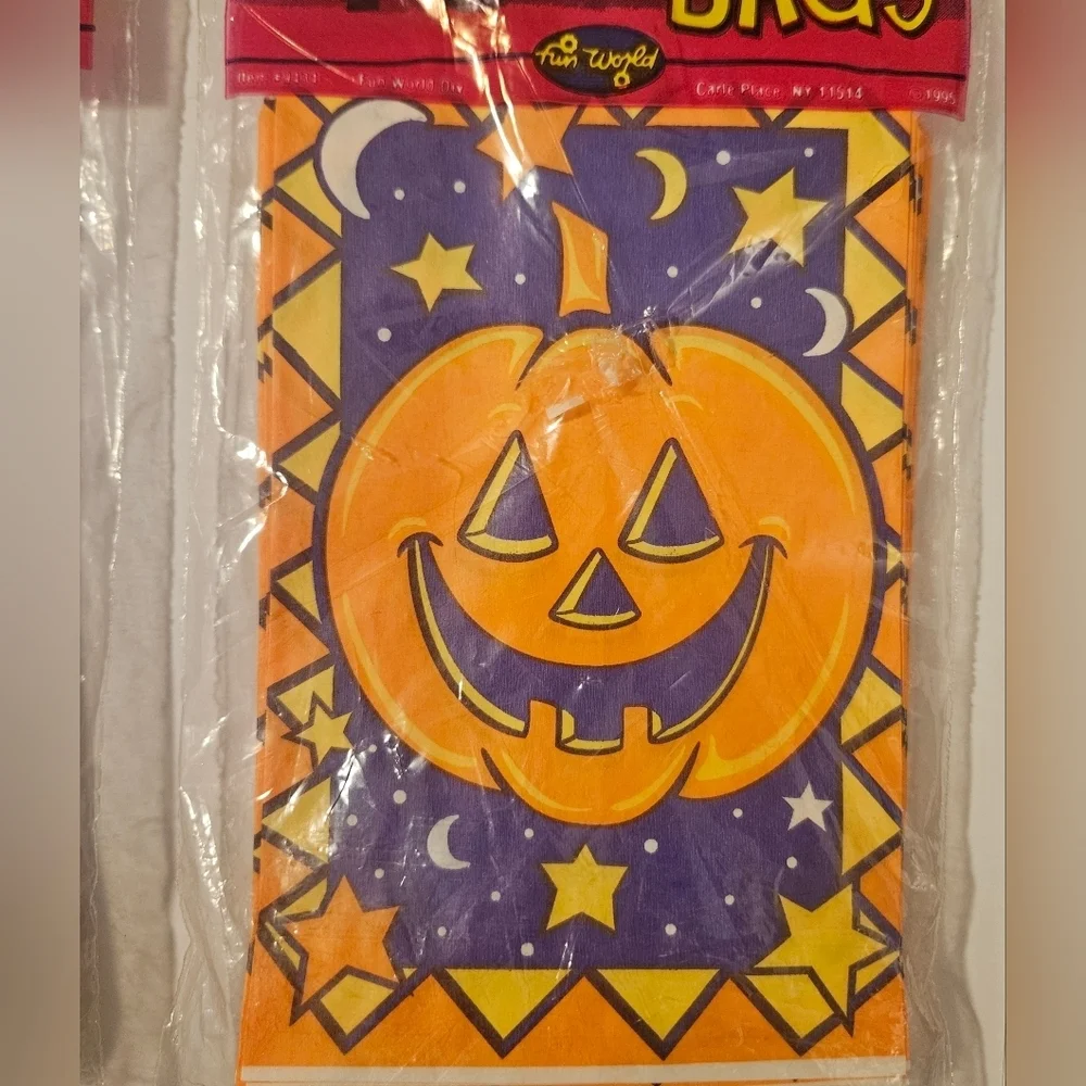 Vintage Halloween 1995 Trick Or Treat Goodie Bags Lot 2 Sets Of 40 Cat Pumpkin